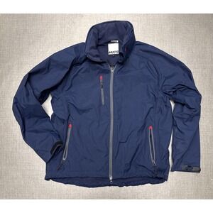 Musto Fleece Lined yachting Sailing Jacket Men Blue L Windbreaker Hidden Hood